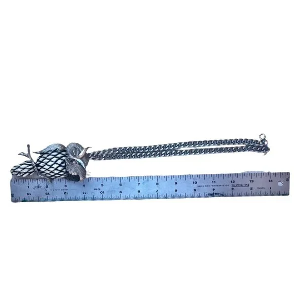 Signed Razza Large Owl Pendant Necklace With Articulating Branch Silver-Tone VTG - Picture 10 of 10